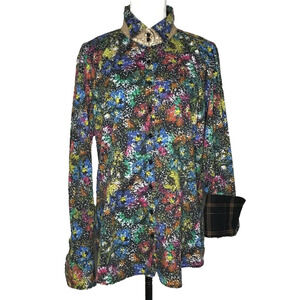 Georg Roth Los Angeles Floral Abstract Watercolor Sequin Neck Button Up Shirt